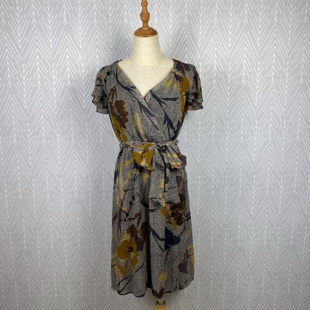 Anthropology Maeve Floral Midi Dress in Yellow and Brown